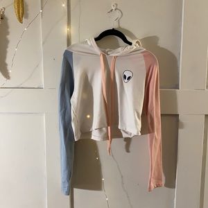 Multicolored Alien Crop Hoodie